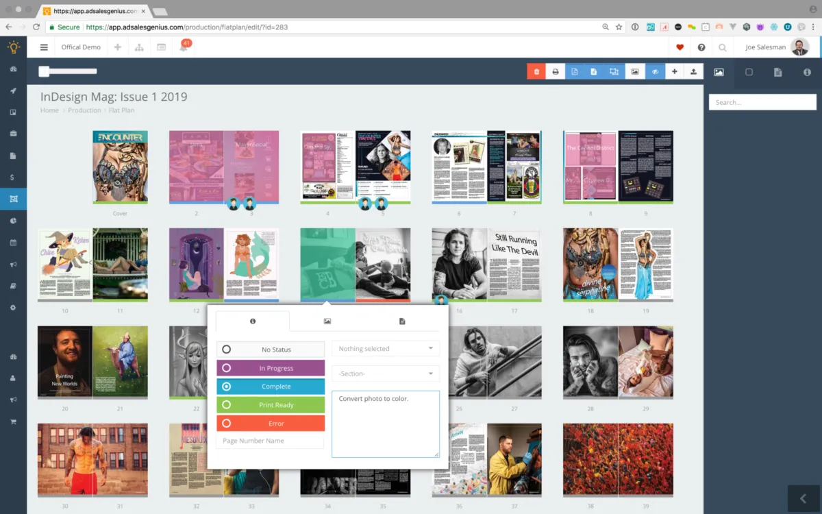 Interface Ad Sales Genius: fonctionnalités, prix, alternatives