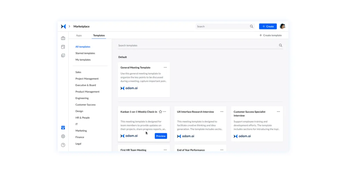 Interface adam.ai: fonctionnalités, prix, alternatives