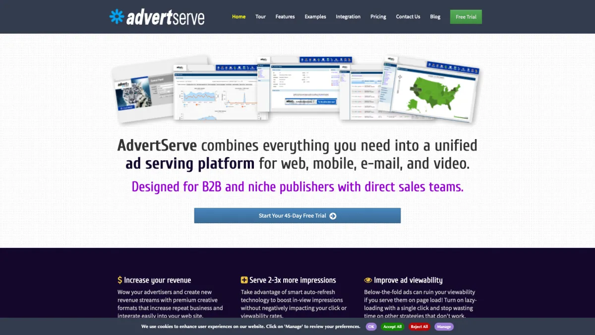 Interface AdvertServe : fonctionnalités, prix, alternatives