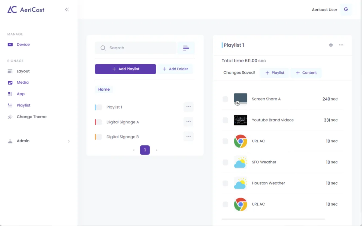 Interface AeriCast: fonctionnalités, prix, alternatives