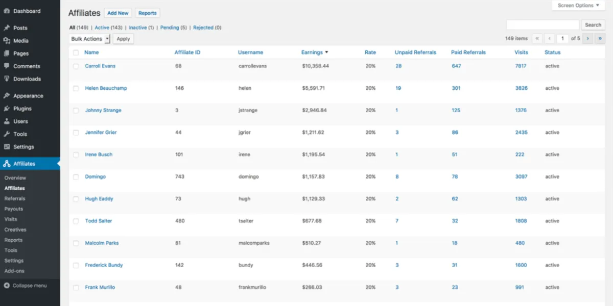 Interface AffiliateWP: fonctionnalités, prix, alternatives