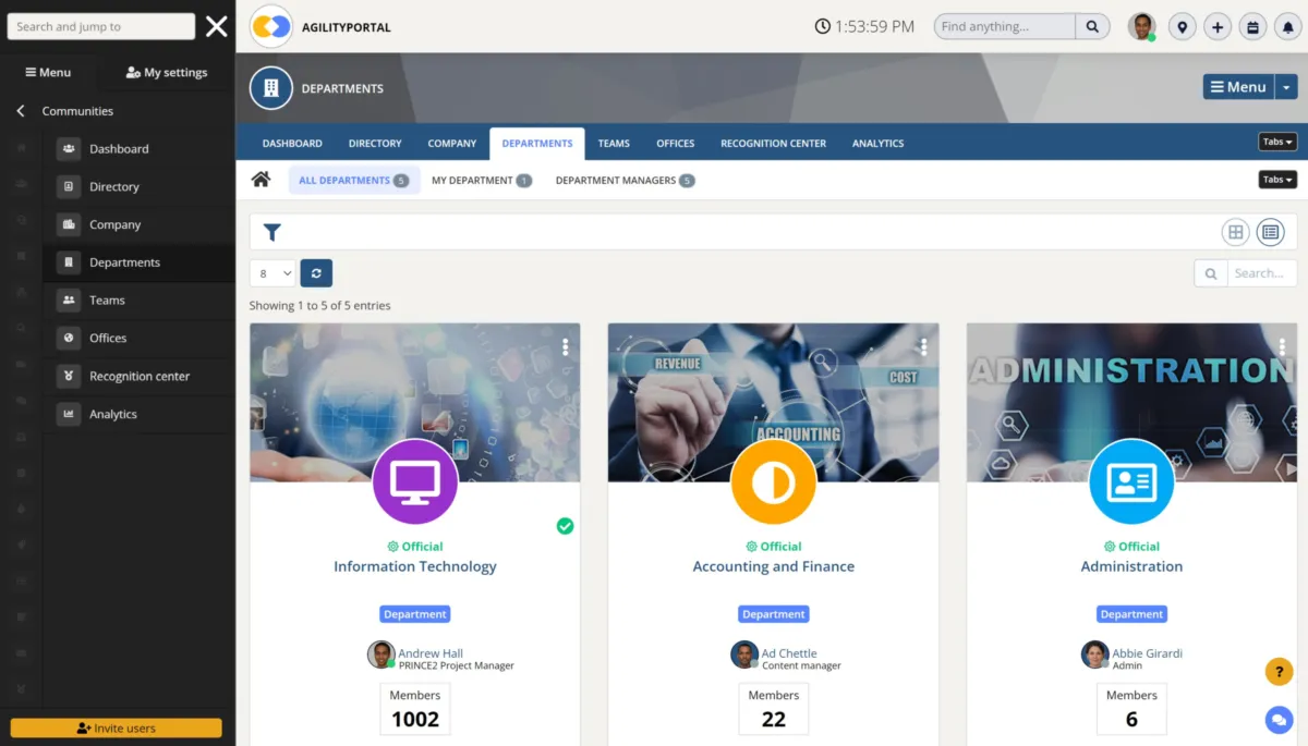 Interface AgilityPortal: fonctionnalités, prix, alternatives