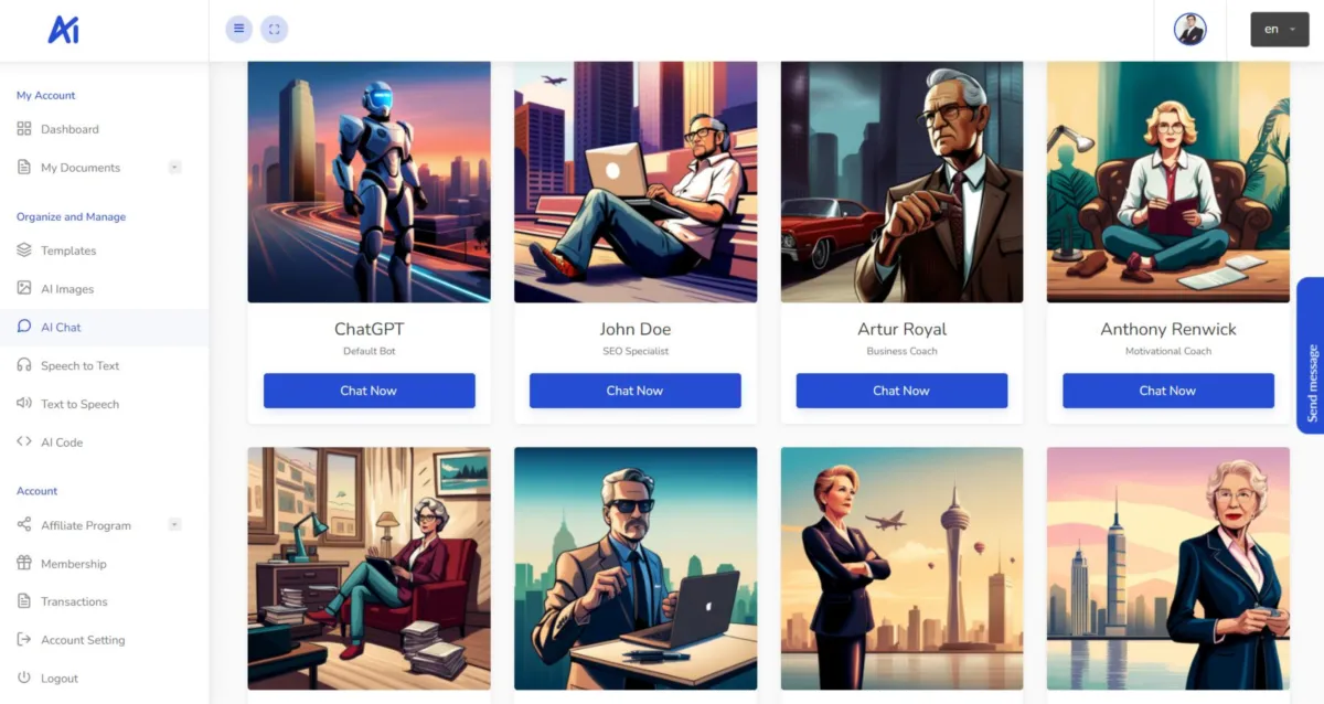 Interface AIWriter: fonctionnalités, prix, alternatives