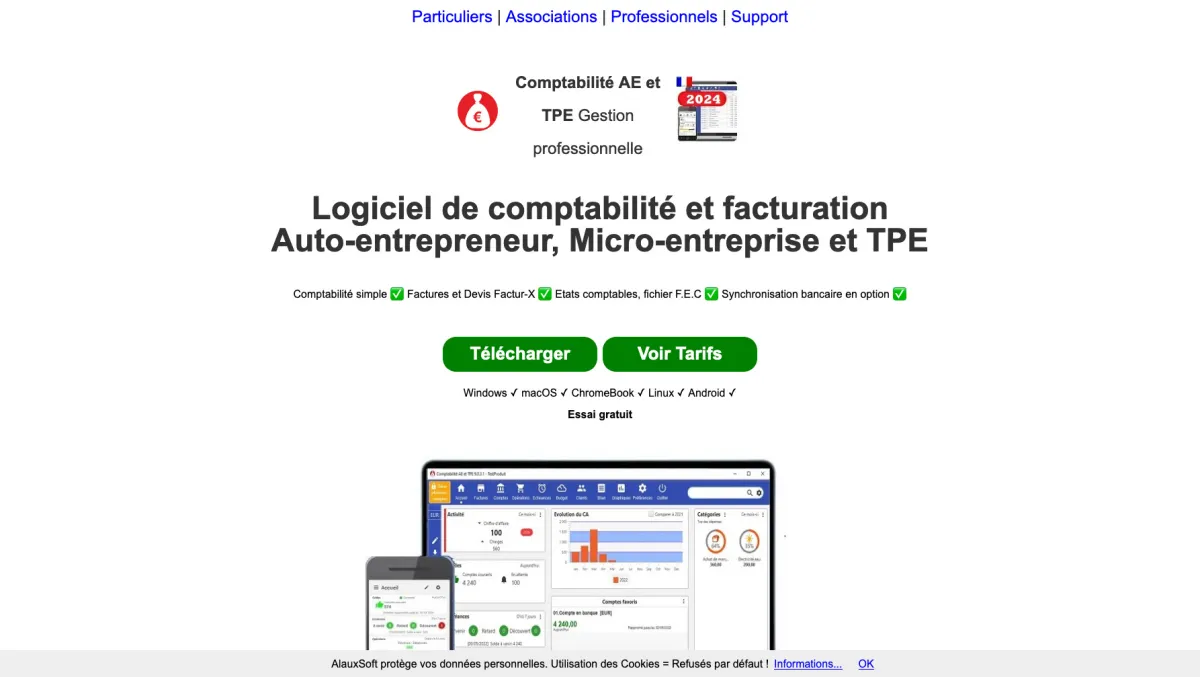 Interface AlauxSoft Comptabilité Micro Entreprise : fonctionnalités, prix, alternatives