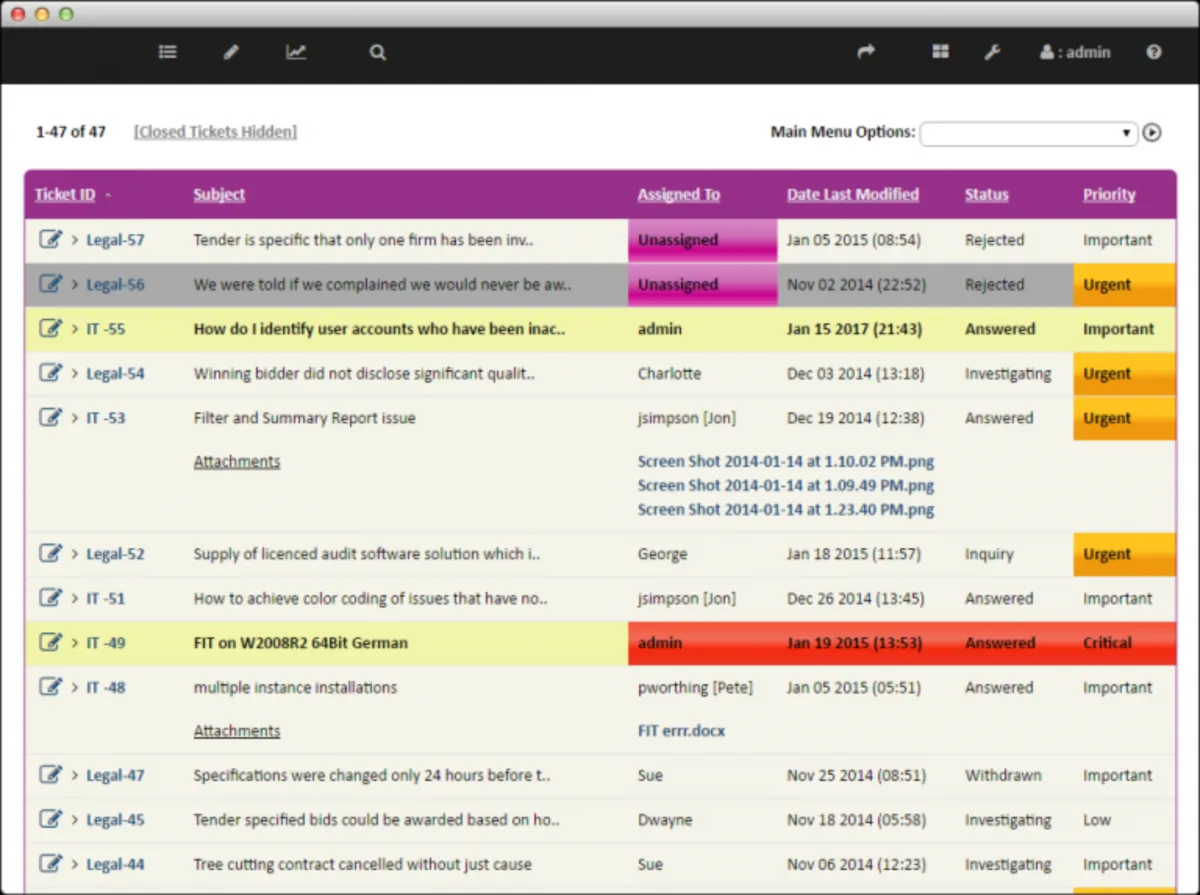 Interface Alcea IssueTrack: fonctionnalités, prix, alternatives