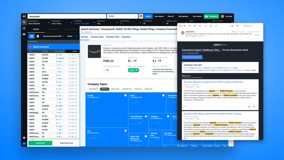 Interface AlphaSense: image, ergonomie, alternatives