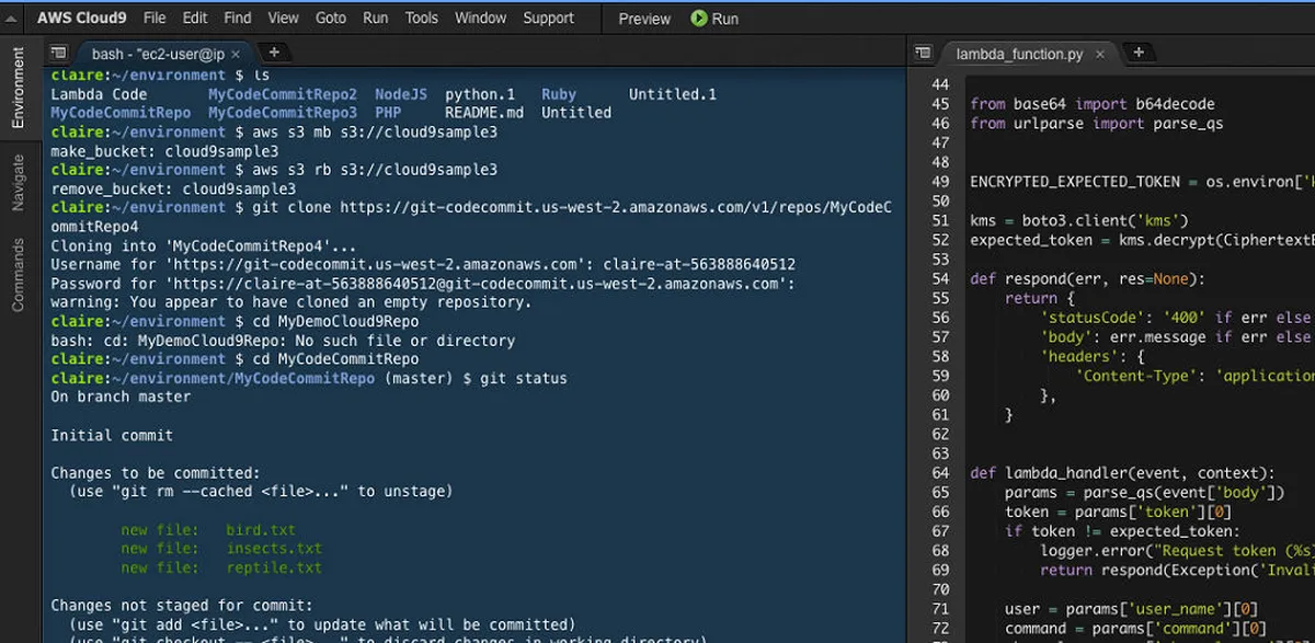 Interface Amazon AWS Cloud9: image, ergonomie, alternatives Interface Amazon AWS Cloud9: image, ergonomie, alternatives