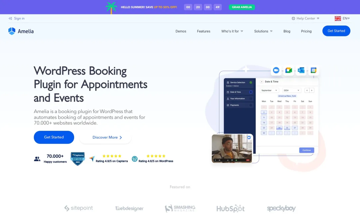 Amelia Booking Plugin: avis sur le logiciel CMS: fonctionnalités, avantages, inconvénients et tarifs