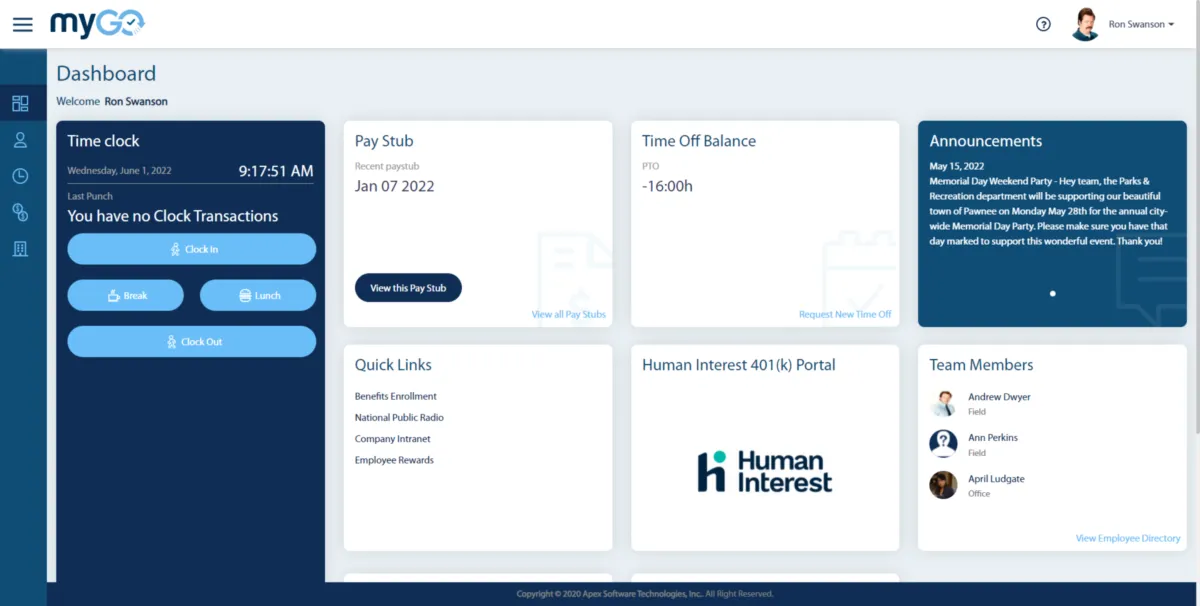 Interface Apex HCM: fonctionnalités, prix, alternatives
