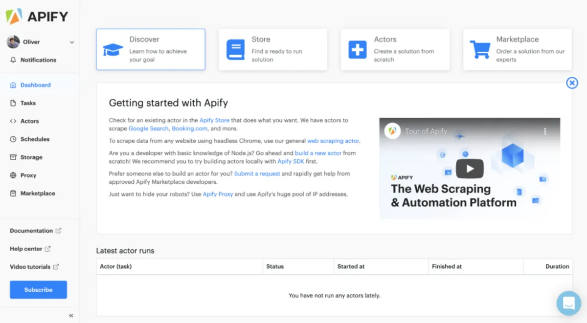 Interface Apify: fonctionnalités, prix, alternatives Interface Apify: fonctionnalités, prix, alternatives