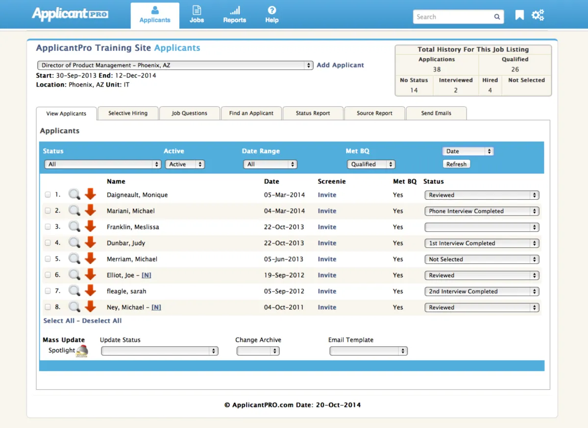 Interface ApplicantPro: fonctionnalités, prix, alternatives