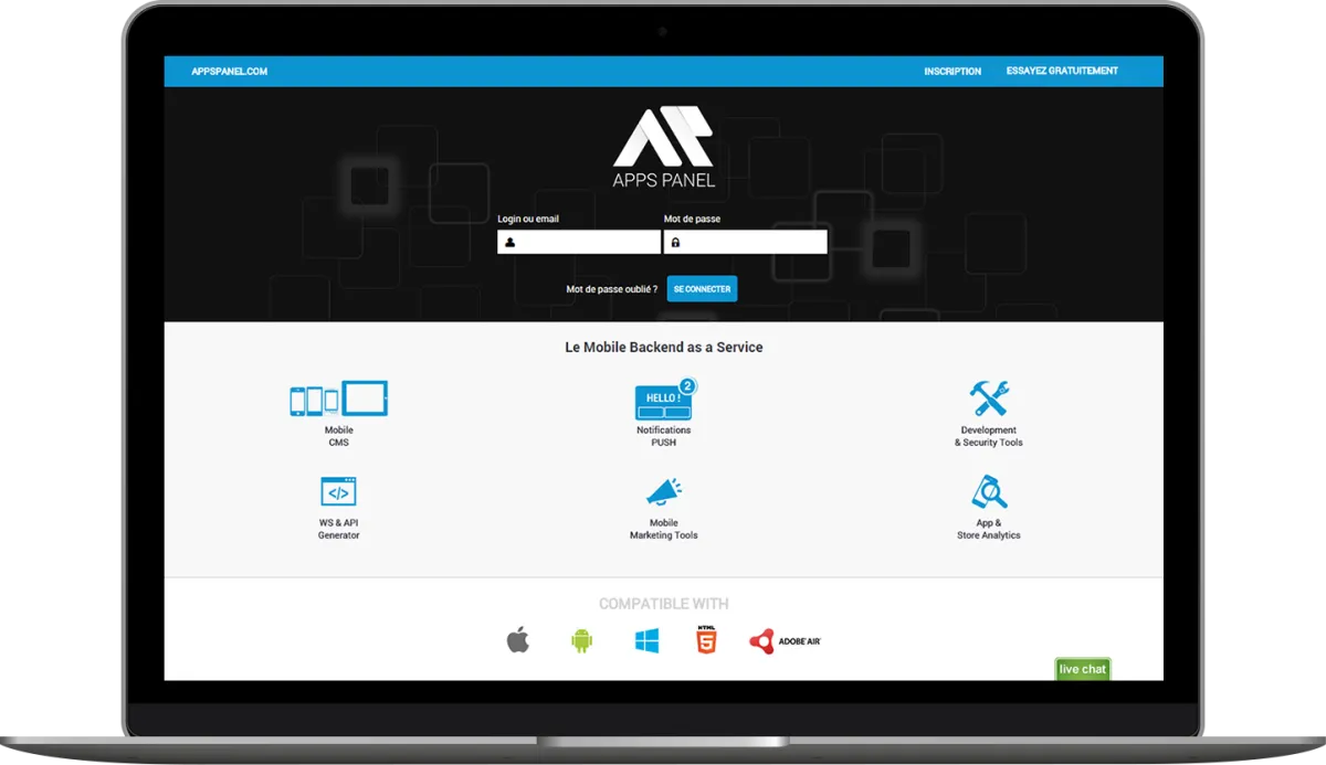 Apps Panel est une plateforme BaaS populaire disponible à partir de 2000 € Apps Panel est une plateforme BaaS populaire disponible à partir de 2000 €
