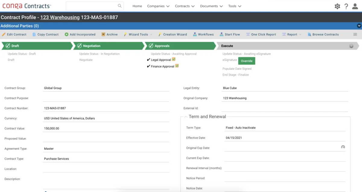 Interface Apptus Contract Management: fonctionnalités, prix, alternatives