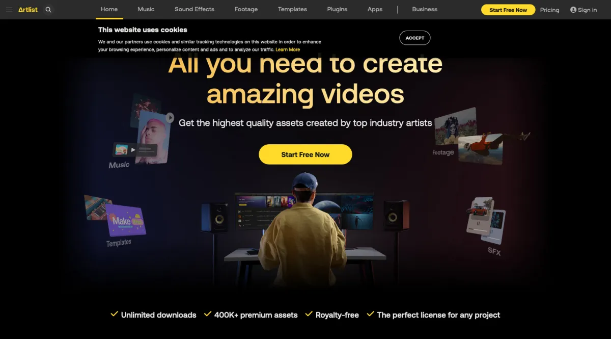 Interface Artlist : fonctionnalités, prix, alternatives