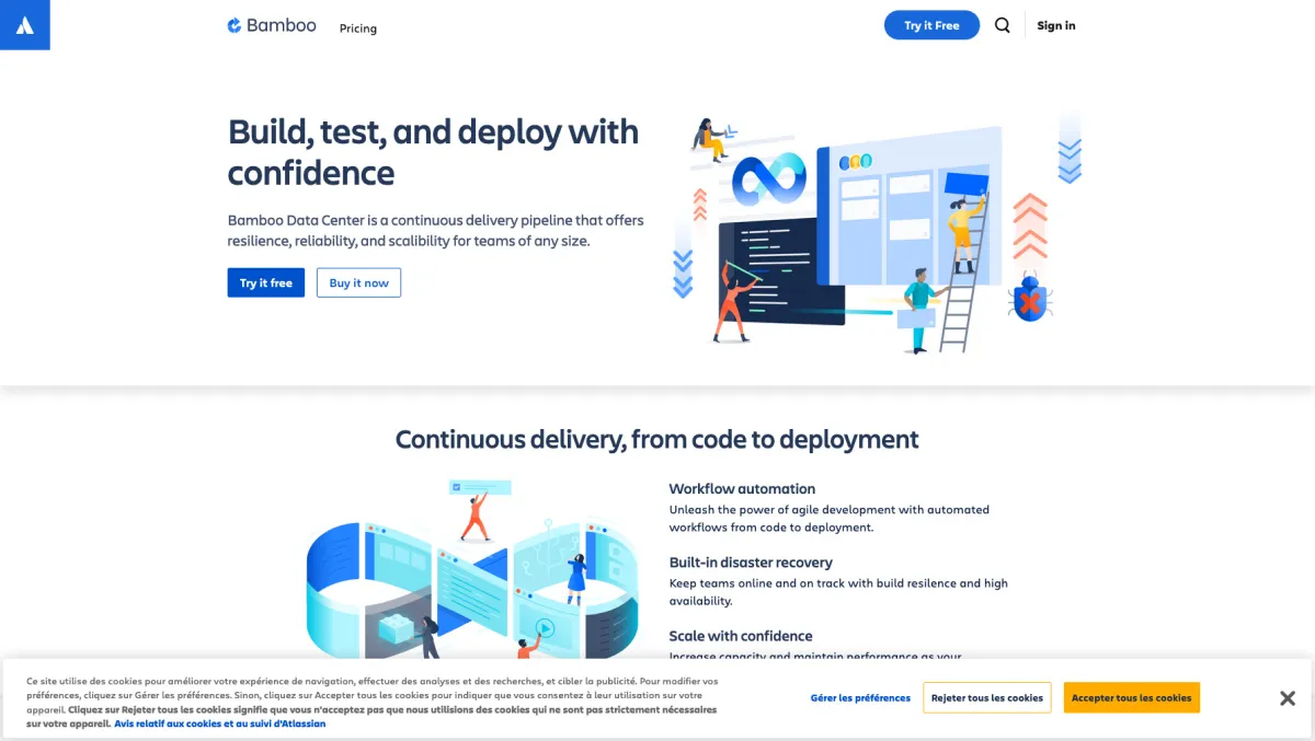Interface Atlassian Bamboo : fonctionnalités, prix, alternatives