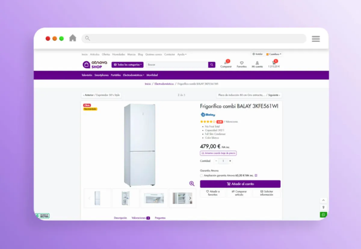 Interface Atnova Shop: image, ergonomie, alternatives