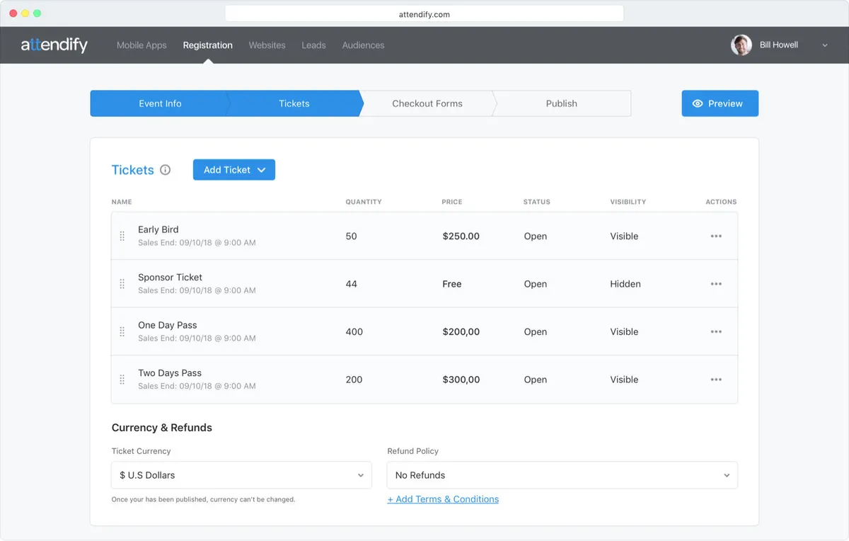 Attendify est un logiciel de gestion d'événements populaire qui existe en version gratuite ou payante (à partir de 250 €) 