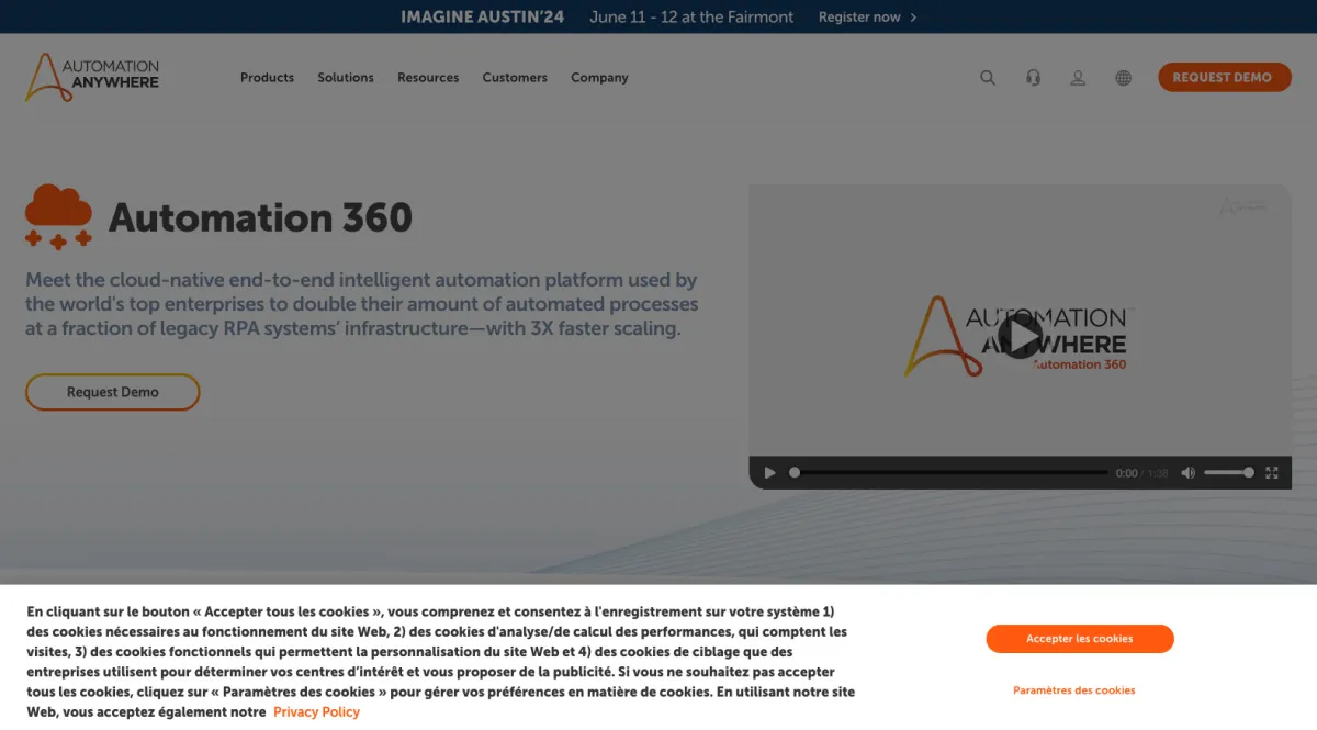 Interface Automation Anywhere : fonctionnalités, prix, alternatives