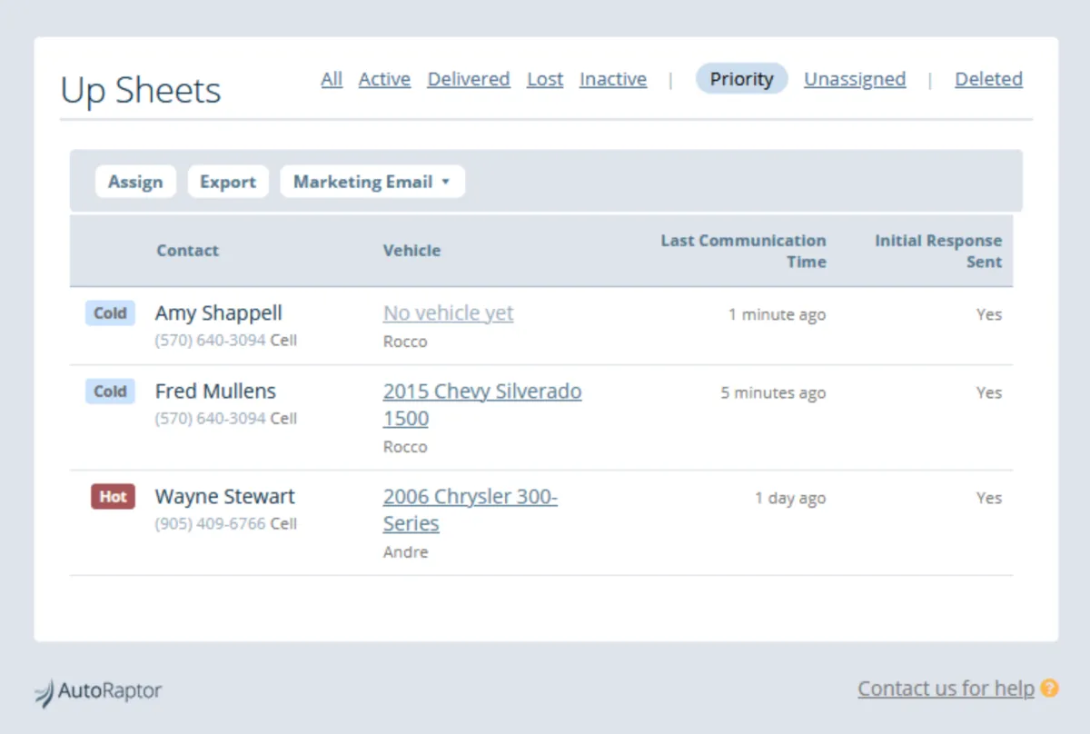 Interface AutoRaptor CRM: fonctionnalités, prix, alternatives