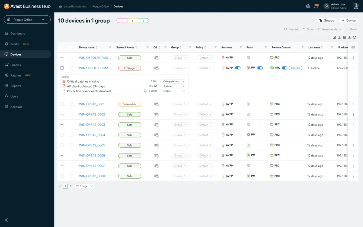 Interface Avast Ultimate Business Security: image, ergonomie, alternatives Interface Avast Ultimate Business Security: image, ergonomie, alternatives