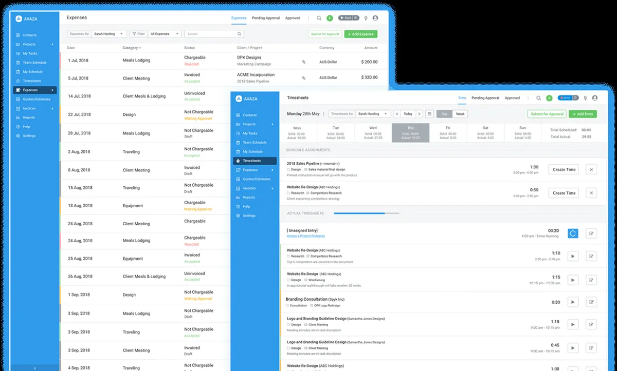 Interface Avaza: fonctionnalités, prix, alternatives
