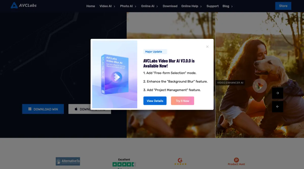 Interface AVCLabs Photo Enhancer AI : fonctionnalités, prix, alternatives
