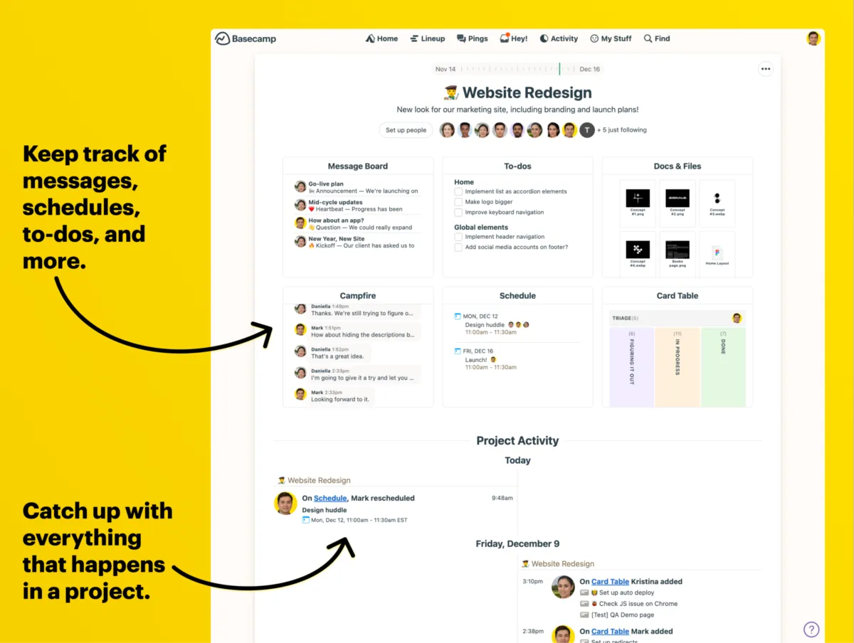 Interface Basecamp: fonctionnalités, prix, alternatives