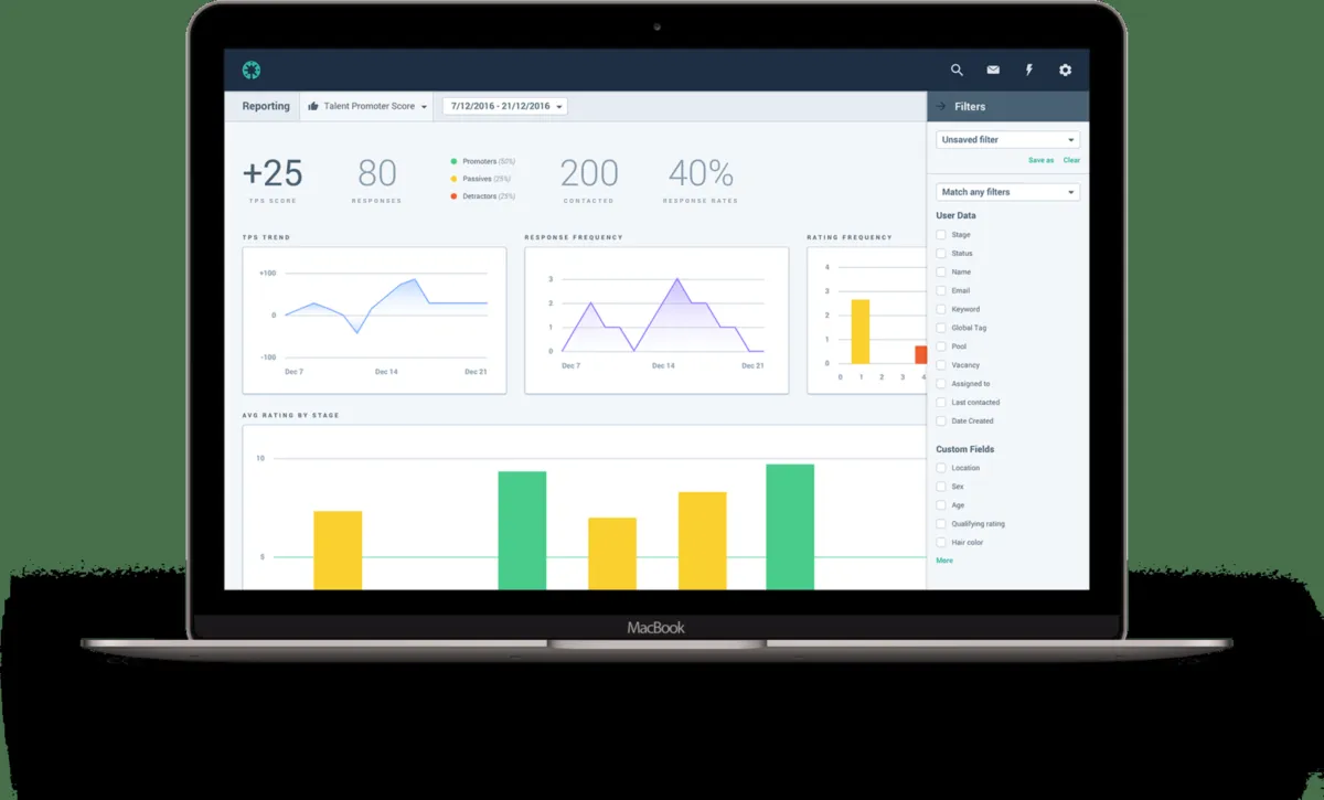 Interface beamery CRM: image, ergonomie, alternatives