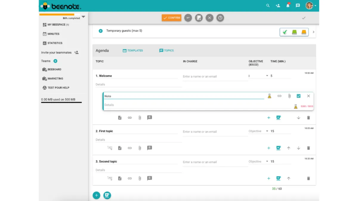Interface Beenote: fonctionnalités, prix, alternatives