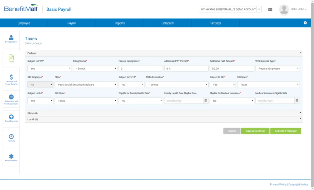 Interface BenefitMall PayFocus: fonctionnalités, prix, alternatives