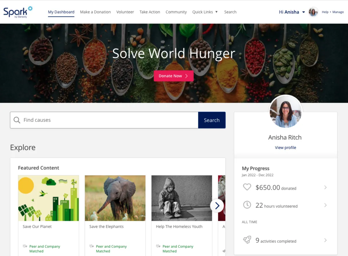 Interface Benevity: fonctionnalités, prix, alternatives