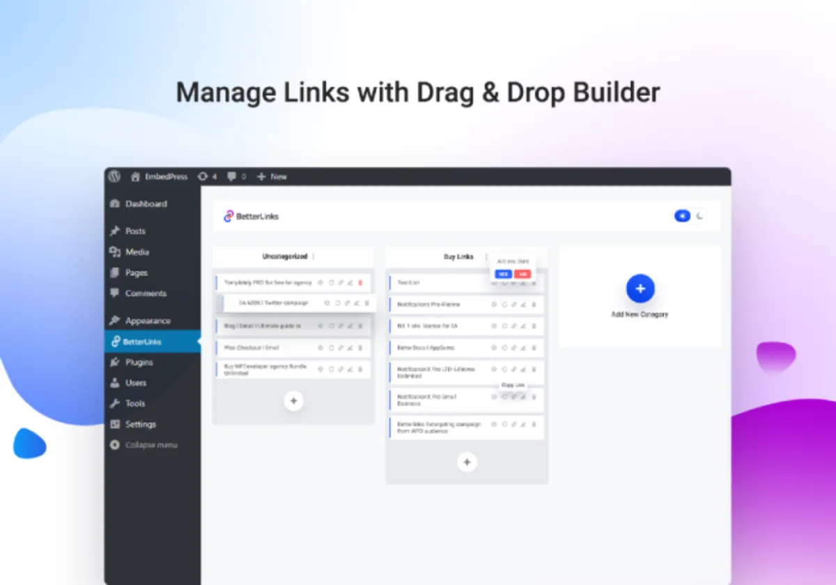 Interface BetterLinks: image, ergonomie, alternatives Interface BetterLinks: image, ergonomie, alternatives