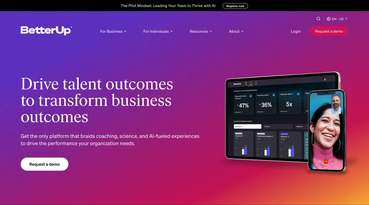 Interface BetterUp : fonctionnalités, prix, alternatives