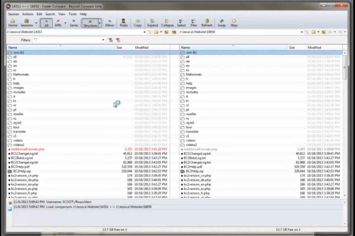 Interface Beyond Compare: fonctionnalités, prix, alternatives