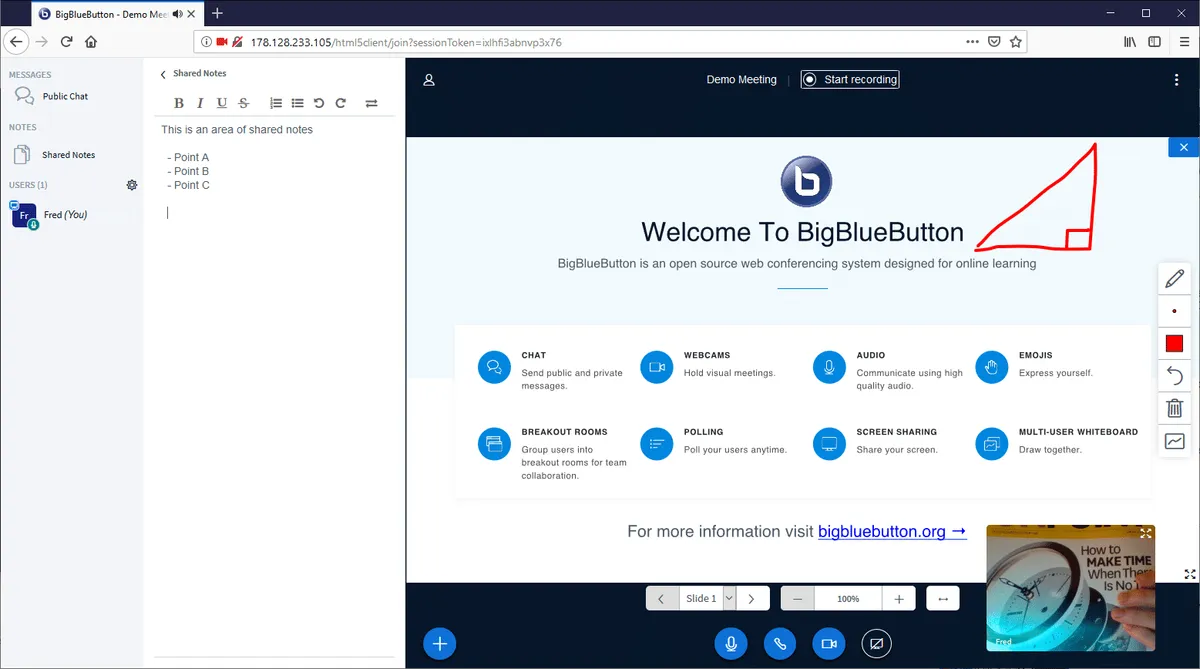 Interface BigBlueButton: image, ergonomie, alternatives