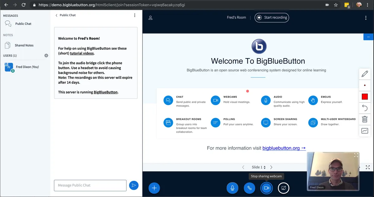 BigBlueButton: avis sur le logiciel de visioconférence: fonctionnalités, avantages, inconvénients et tarifs