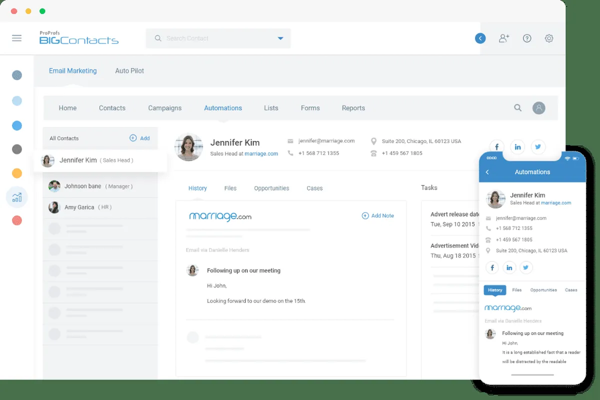 Interface BigContacts: fonctionnalités, prix, alternatives