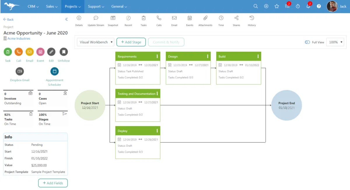 Interface BlueCamroo CRM: fonctionnalités, prix, alternatives