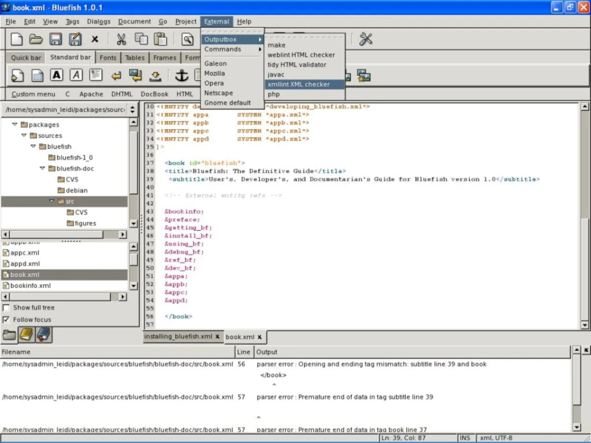 Interface Bluefish Editor: fonctionnalités, prix, alternatives