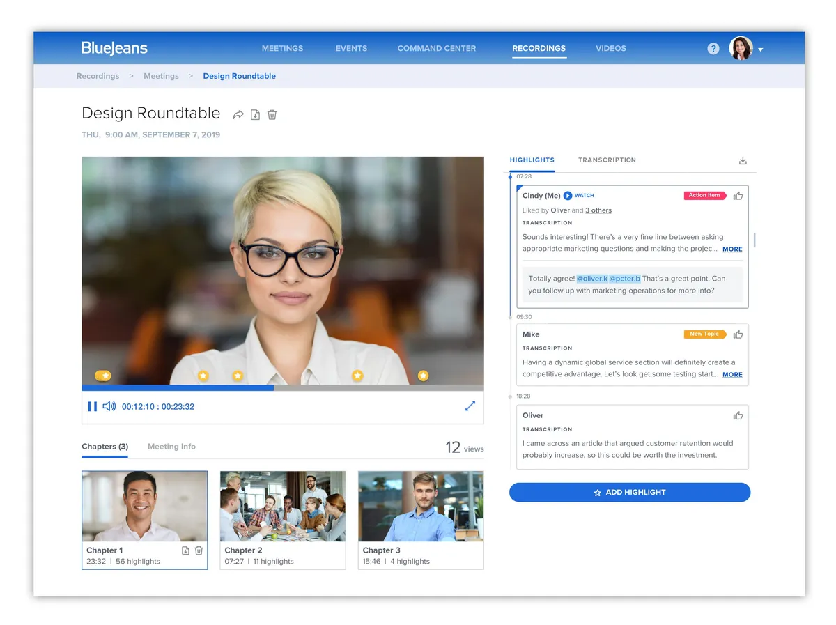 Interface BlueJeans: fonctionnalités, prix, alternatives