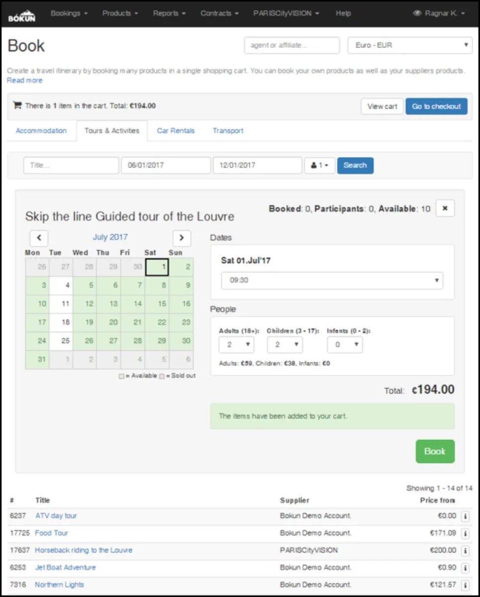 Interface Bokun: fonctionnalités, prix, alternatives