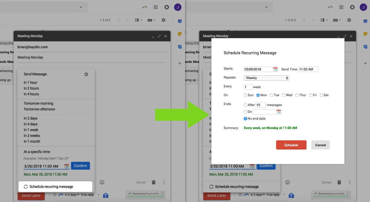 Interface Boomerang for Gmail: fonctionnalités, prix, alternatives