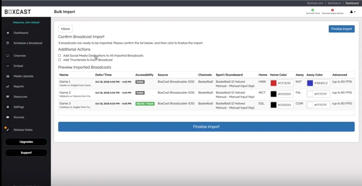 Interface BoxCast: fonctionnalités, prix, alternatives