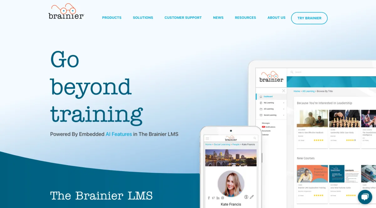 Interface Brainier LMS : fonctionnalités, prix, alternatives