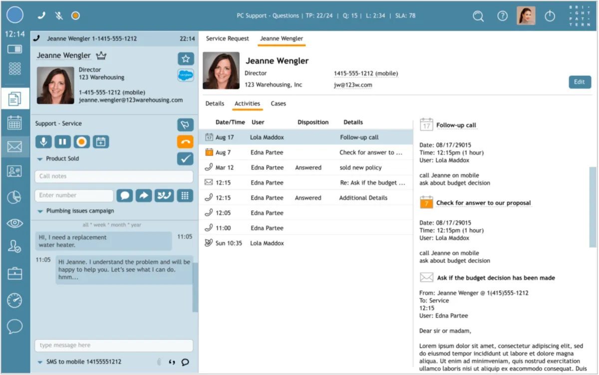 Interface Bright Pattern: fonctionnalités, prix, alternatives