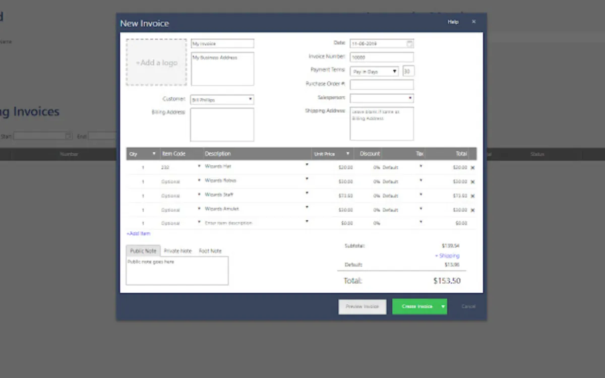 Interface Brisk Invoicing: fonctionnalités, prix, alternatives