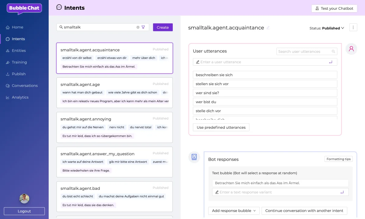Bubble Chat est une plateforme d'IA conversationnelle très réputé en entreprise car elle dispose de nombreuses fonctionnalités et intégrations tierces Bubble Chat est une plateforme d'IA conversationnelle très réputé en entreprise car elle dispose de nombreuses fonctionnalités et intégrations tierces