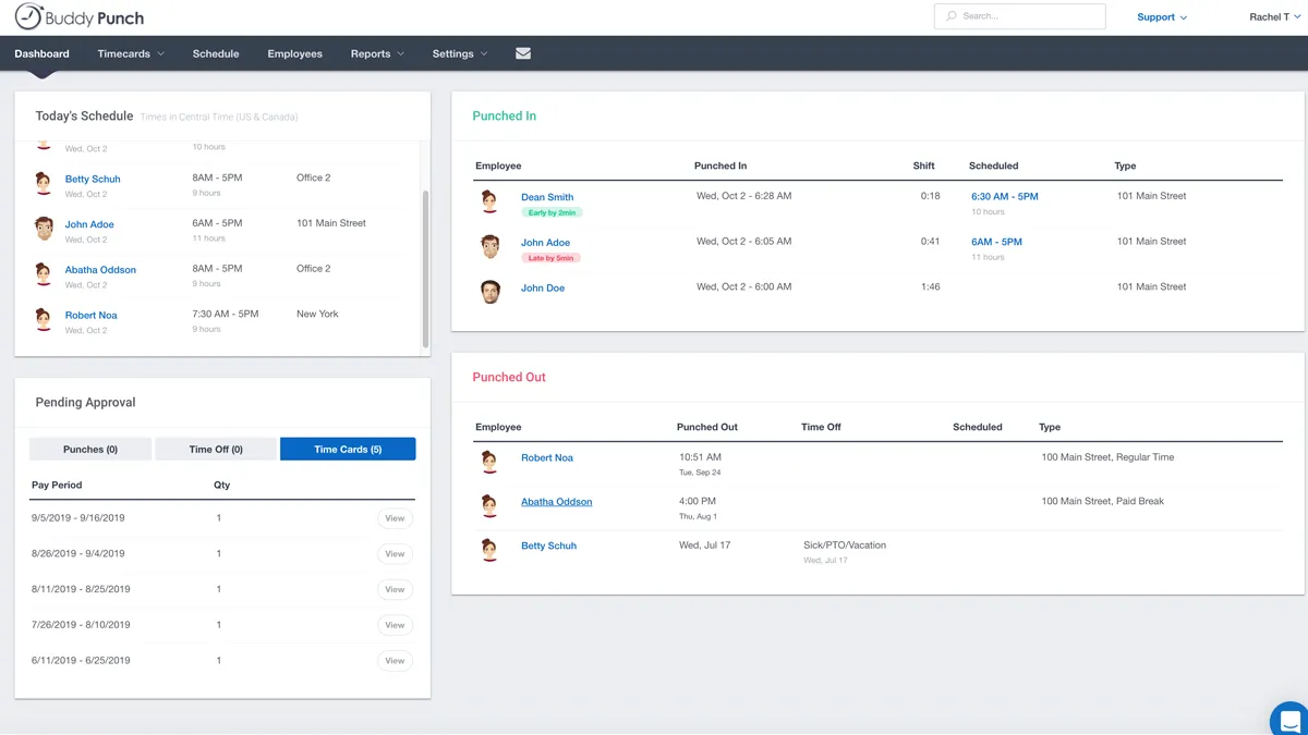 Interface Buddy Punch: fonctionnalités, prix, alternatives