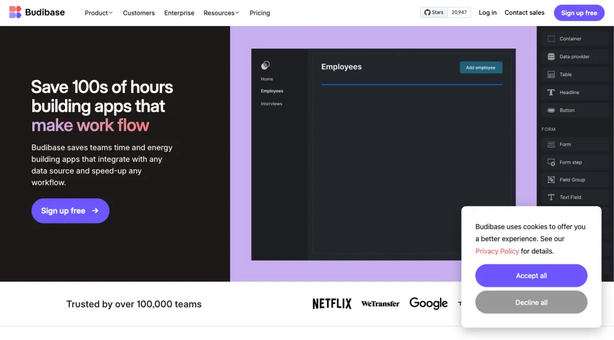 Interface Budibase : fonctionnalités, prix, alternatives