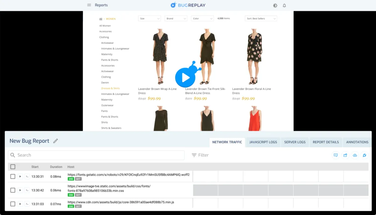 Interface BugReplay: fonctionnalités, prix, alternatives